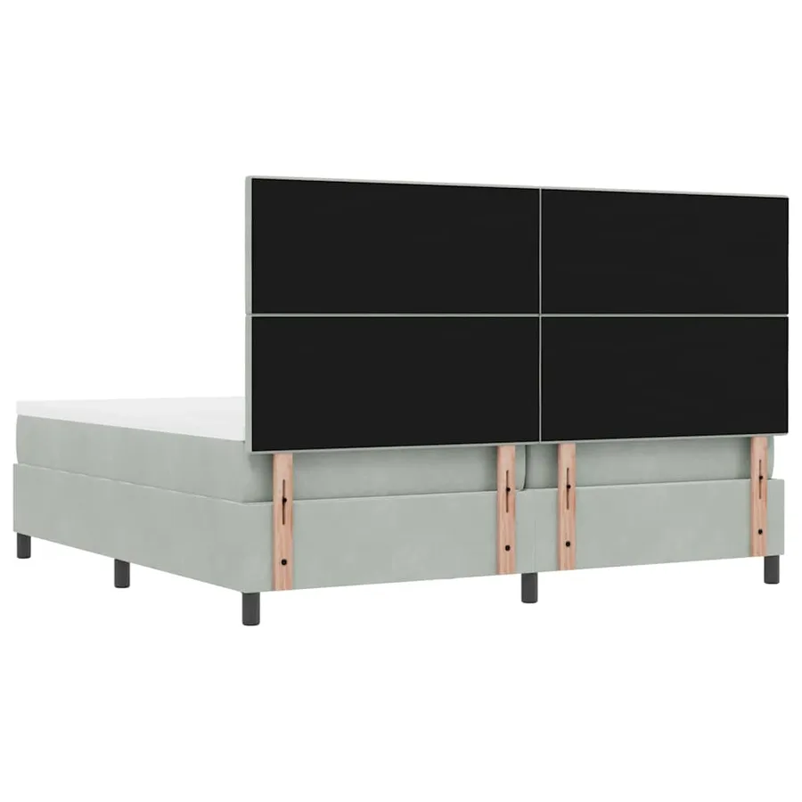 Lit à ressorts avec tête de lit Gris clair 200 x 200 cm Velours - 9