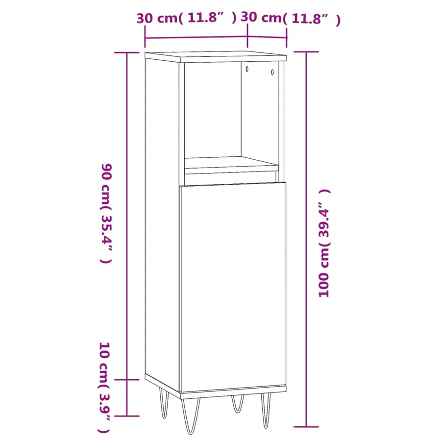Armoire de bain chêne fumé 30x30x100 cm bois d'ingénierie - 12