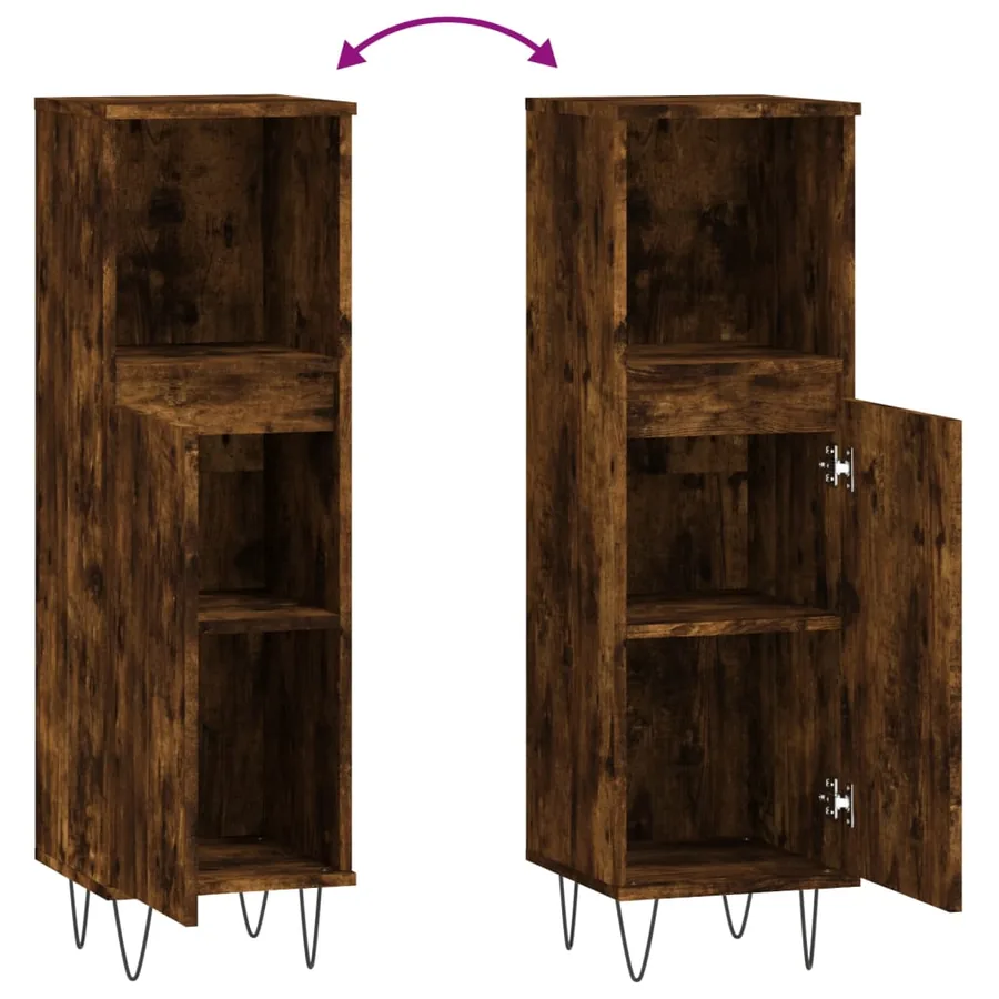 Armoire de bain chêne fumé 30x30x100 cm bois d'ingénierie - 9