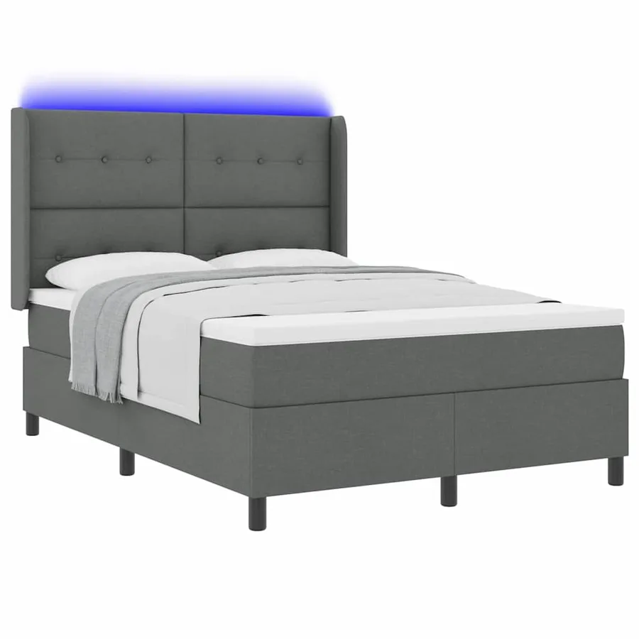 Lit à ressort LED Gris foncé 140 x 200 cm tissu - 3