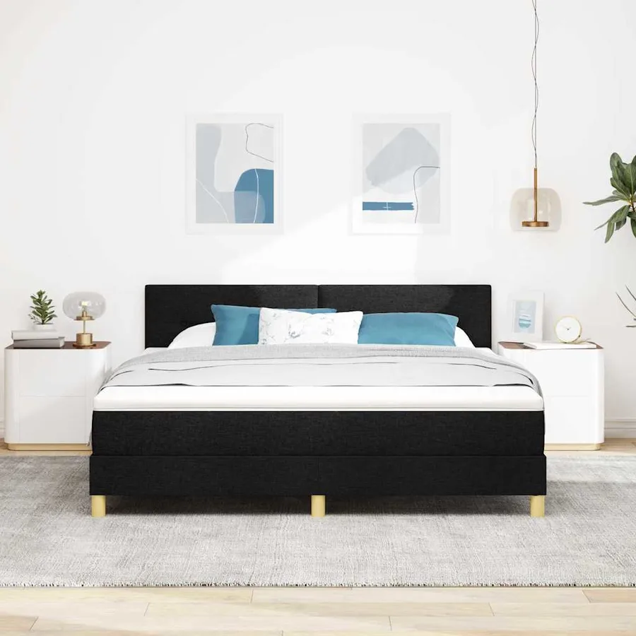 Lit à ressort LED avec bandes LED Noir 180 x 200 cm tissu - 4