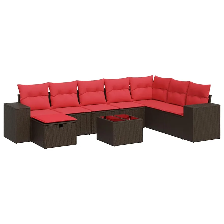 Salon de jardin avec coussins 9 pcs marron résine tressée - 2
