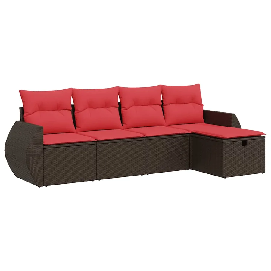 Salon de jardin avec coussins 5 pcs marron résine tressée - 2