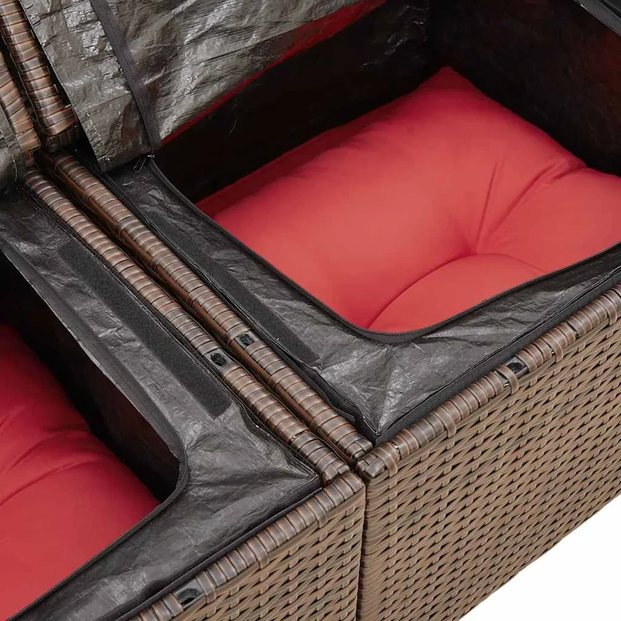 Salon de jardin avec coussins 5 pcs marron résine tressée - 9