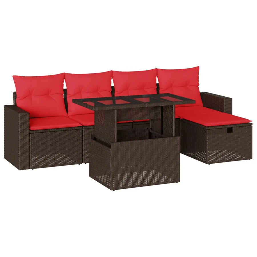 Ensemble de canapé de jardin 6 pcs avec coussins marron résine tressée - 2