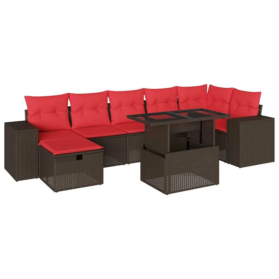 Ensemble de canapé de jardin 8 pcs avec coussins marron résine tressée - 2