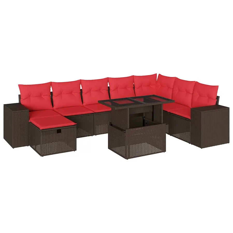 Ensemble de canapé de jardin 9 pcs avec coussins marron résine tressée - 2