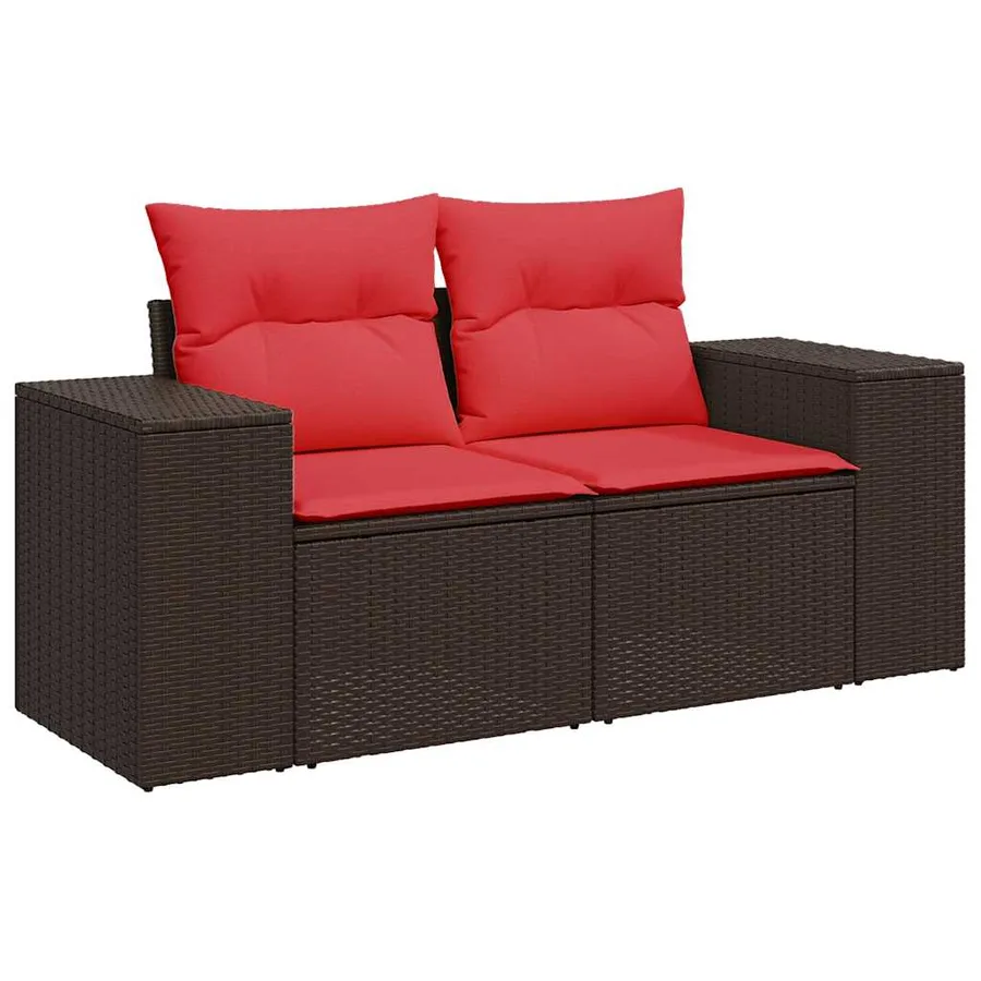 Ensemble de canapé de jardin 9 pcs avec coussins marron résine tressée - 3