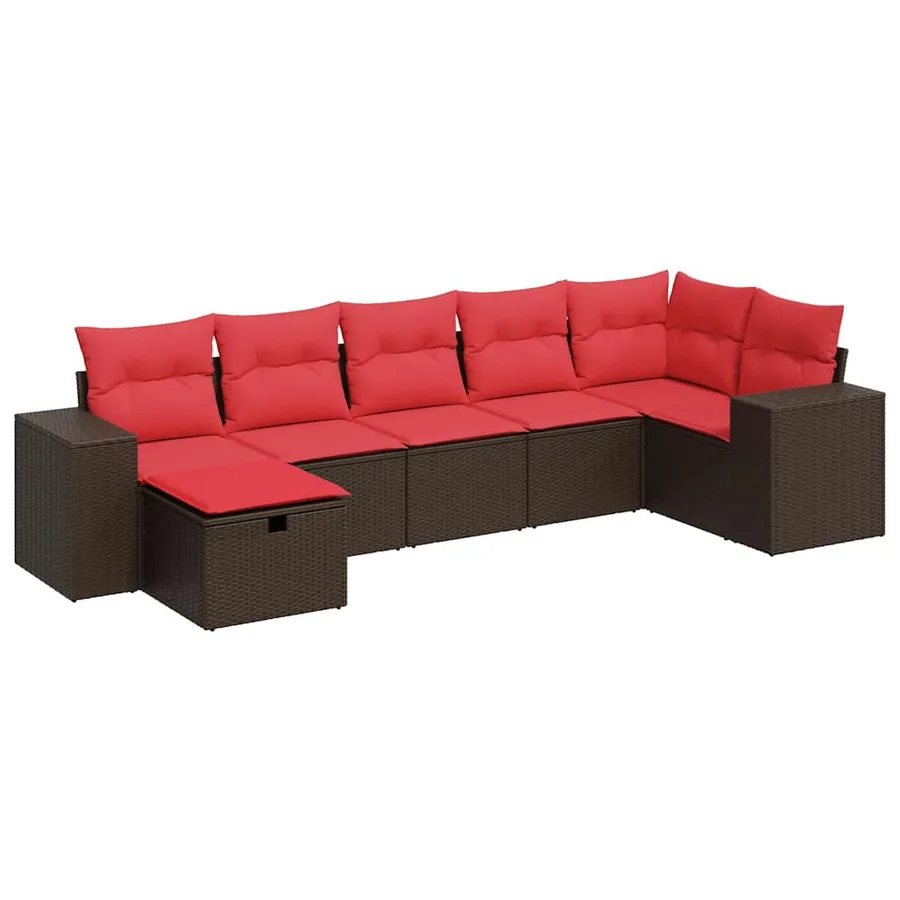 Salon de jardin avec coussins 7 pcs marron résine tressée - 2