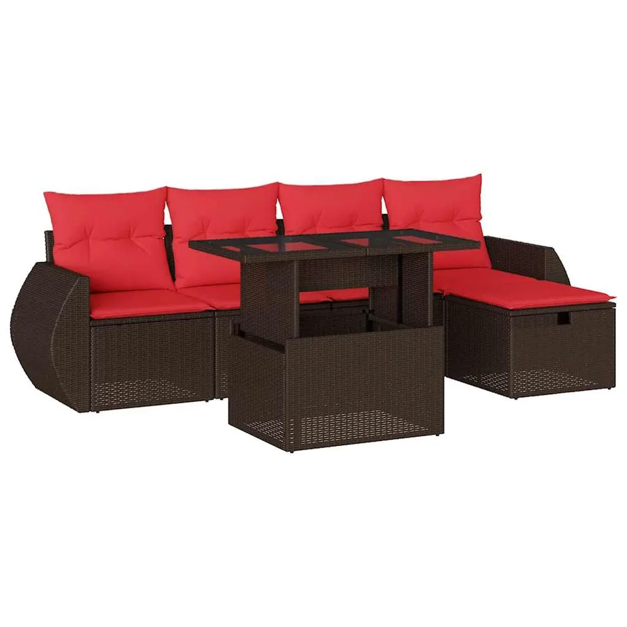 Ensemble de canapé de jardin 6 pcs avec coussins marron résine tressée - 2