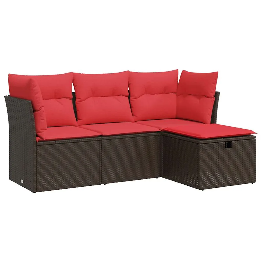 Salon de jardin 4 pcs avec coussins marron résine tressée - 2