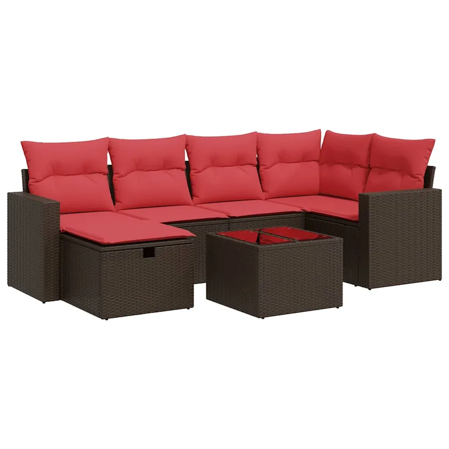 Salon de jardin avec coussins 7 pcs marron résine tressée - 2