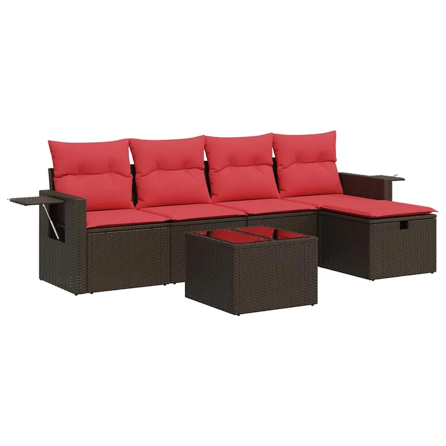Salon de jardin avec coussins 6 pcs marron résine tressée - 2