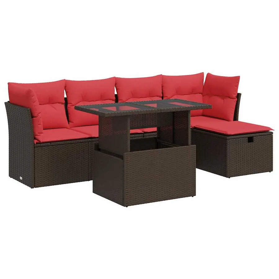 Salon de jardin avec coussins 6pcs marron résine tressée acacia - 2