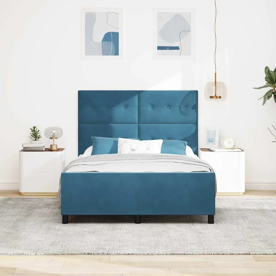 Lit à ressorts avec tête de lit Bleu foncé 140 x 190 cm Velours - 3