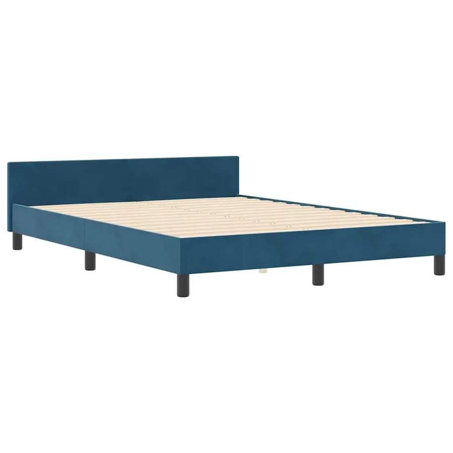 Lit à ressorts avec tête de lit Bleu foncé 140 x 190 cm Velours - 4