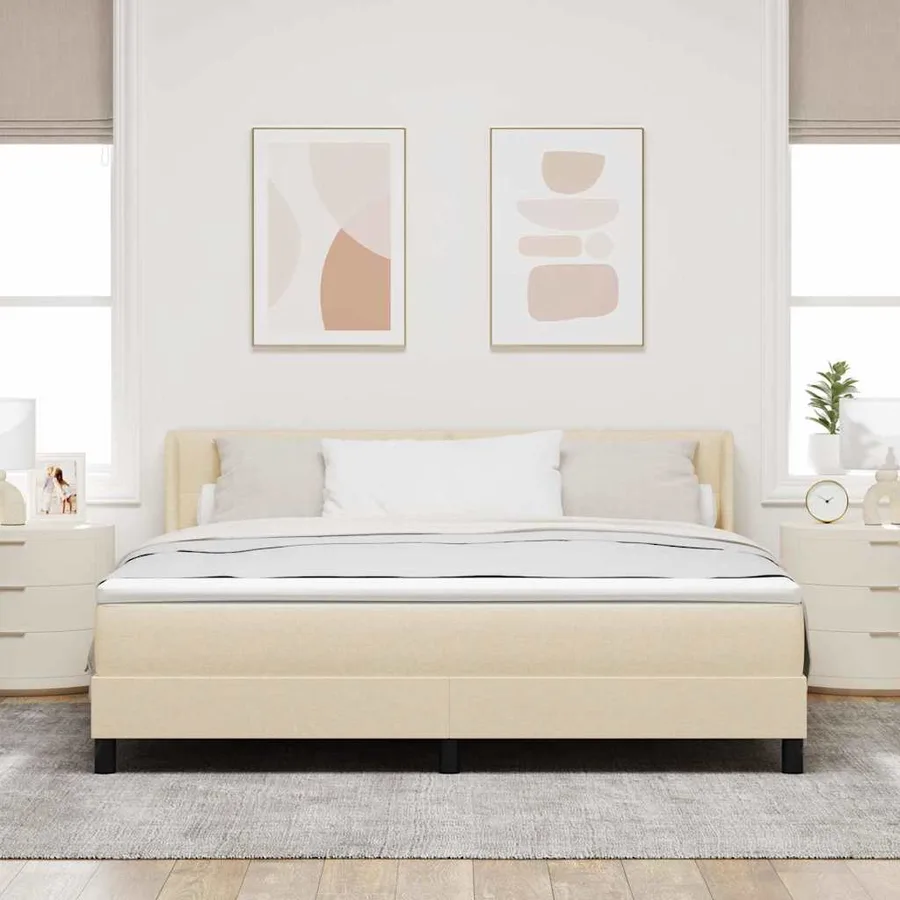 Lit à ressorts avec tête de lit Crème 200 x 180 cm tissu - 3