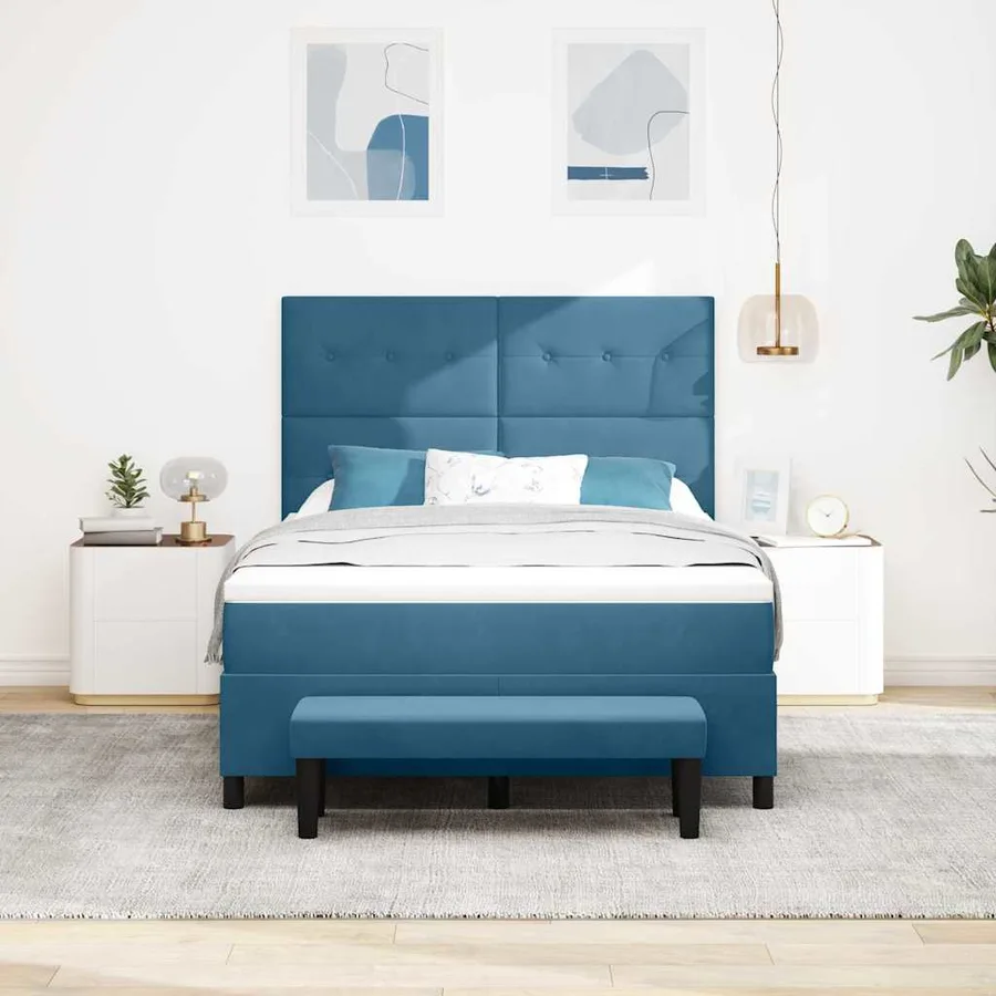 Lit à ressorts avec tête de lit Bleu foncé 200 x 140 cm Velours - 3
