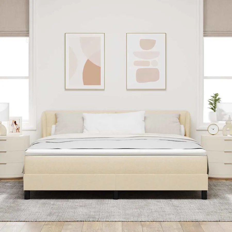 Lit à ressorts avec tête de lit Crème 180 x 200 cm tissu - 3