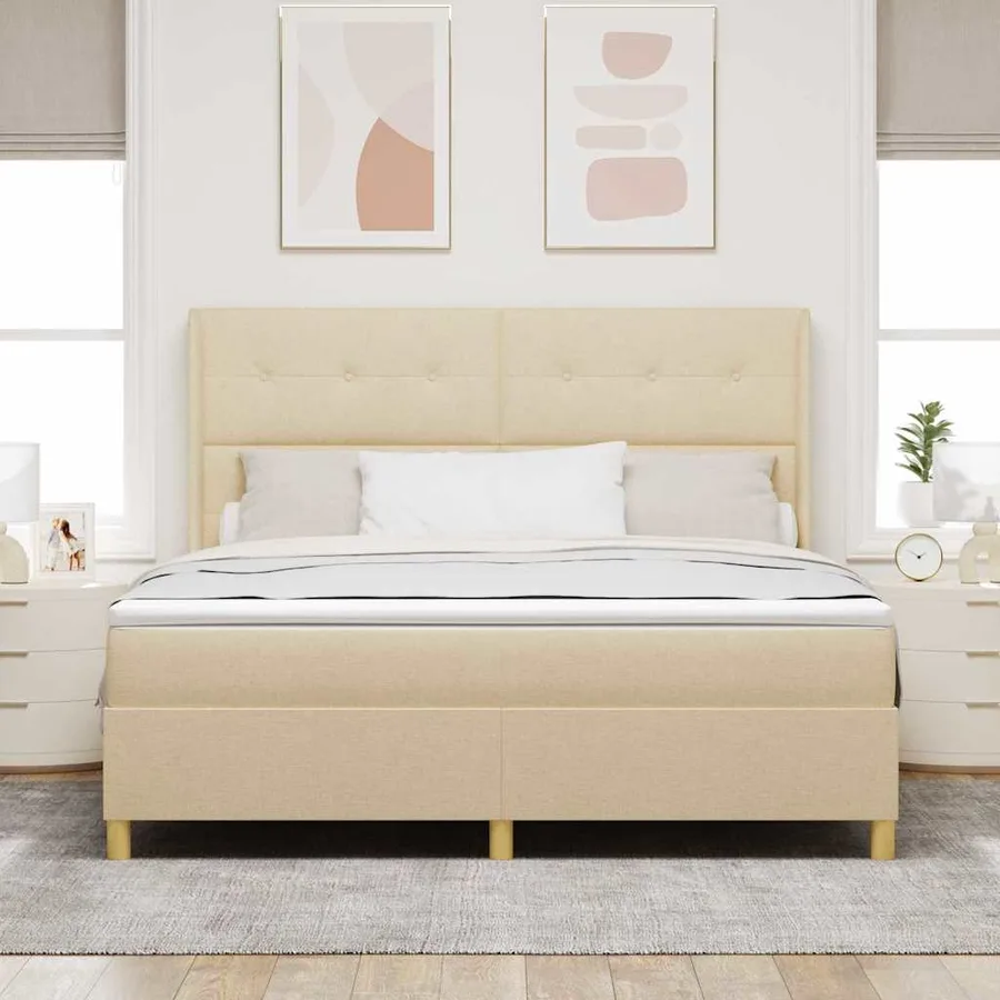 Lit à ressorts avec bandes LED Crème 180 x 200 cm tissu - 4