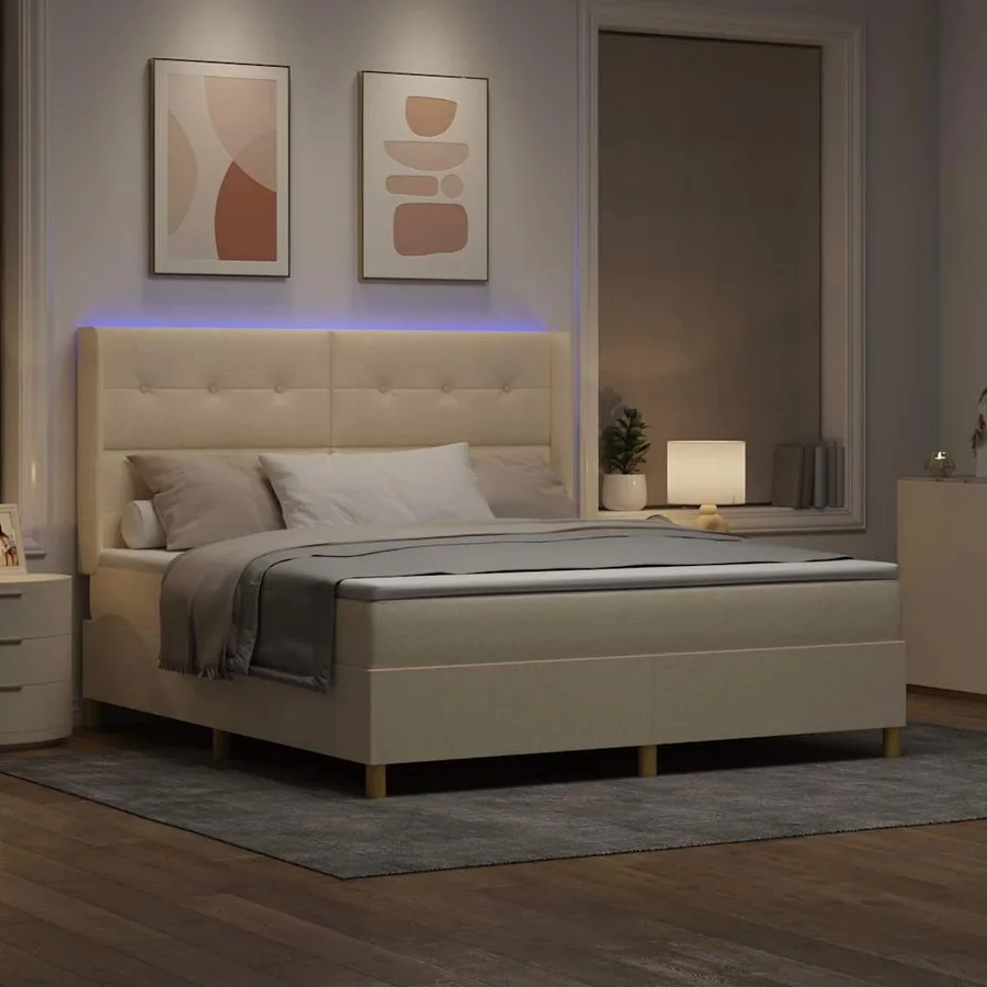 Lit à ressorts avec bandes LED Crème 180 x 200 cm tissu - 5