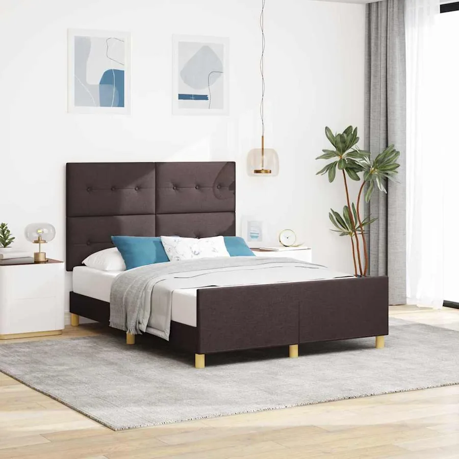Cadre de lit avec tête de lit Marron foncé 140 x 190 cm tissu