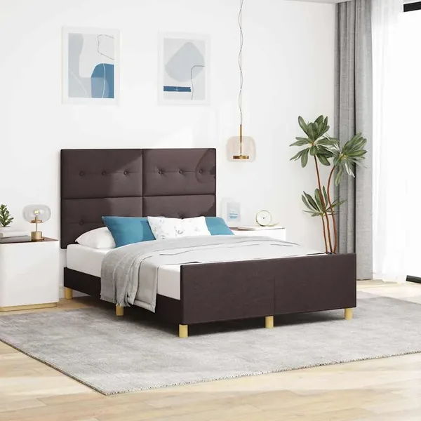 Cadre de lit avec tête de lit Marron foncé 140 x 190 cm tissu