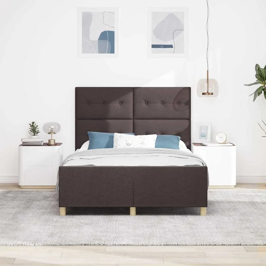 Cadre de lit avec tête de lit Marron foncé 140 x 190 cm tissu - 3