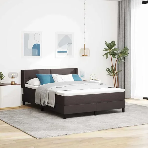 Lit à ressorts avec tête de lit Marron foncé 190 x 140 cm tissu