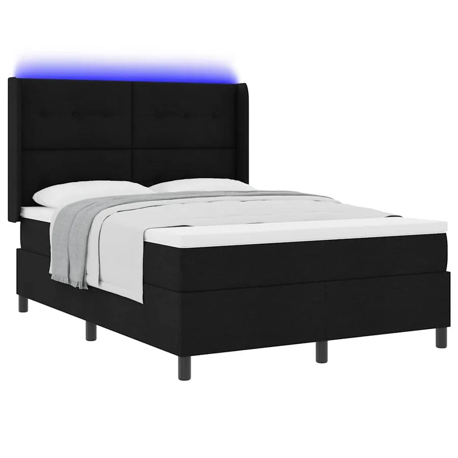 Lit à ressort LED avec tête de lit Noir 160 x 200 cm tissu - 3