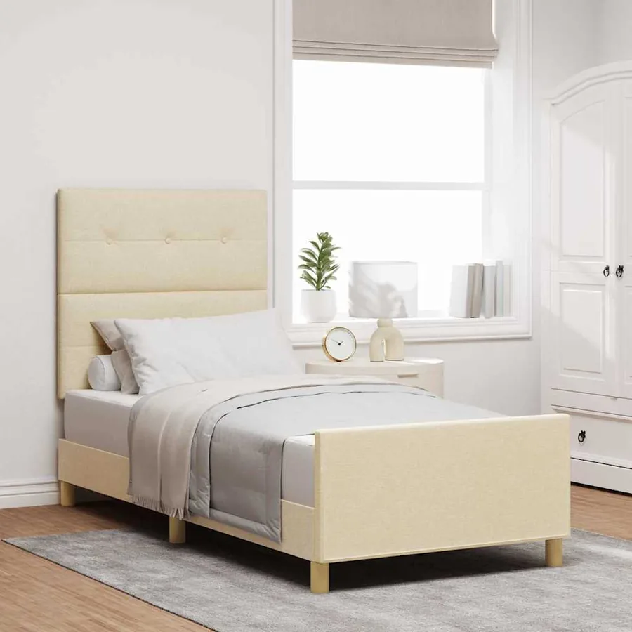 Cadre de lit avec tête de lit Crème 100 x 200 cm tissu