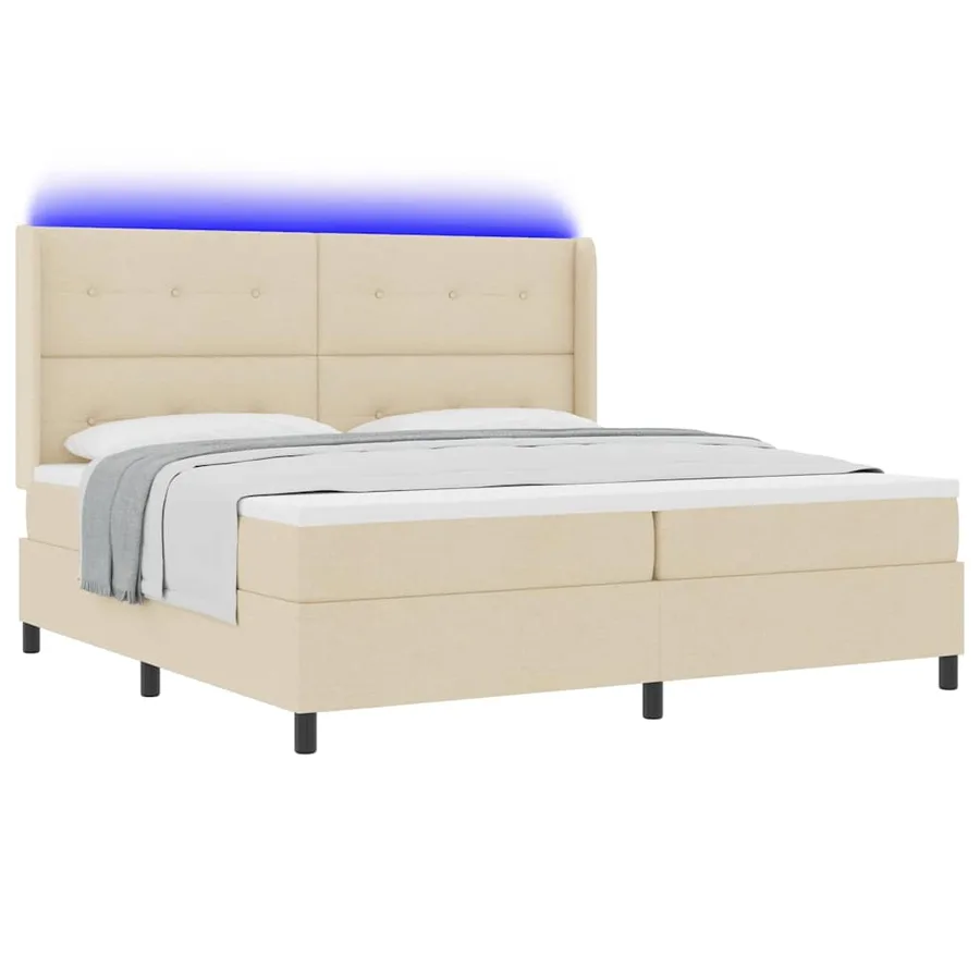 Lit à ressort LED avec tête de lit Crème 200 x 200 cm tissu - 3