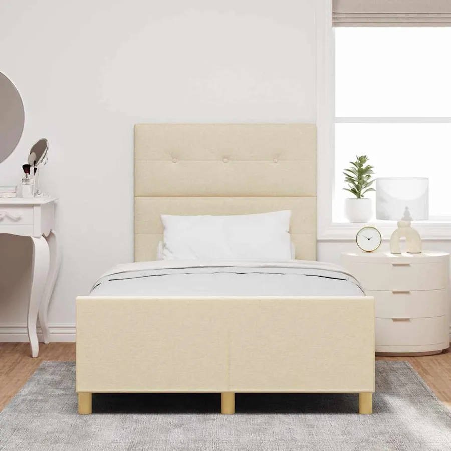 Cadre de lit avec tête de lit Crème 120 x 190 cm tissu - 3