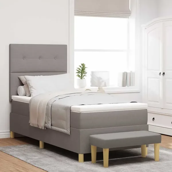 Lit à ressorts avec coussin Taupe 200 x 90 cm tissu