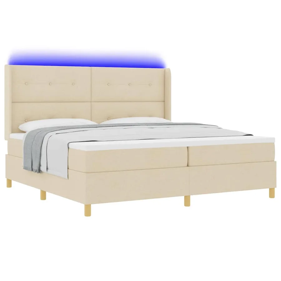 Lit à ressorts avec bandes LED Crème 200 x 200 cm tissu - 3