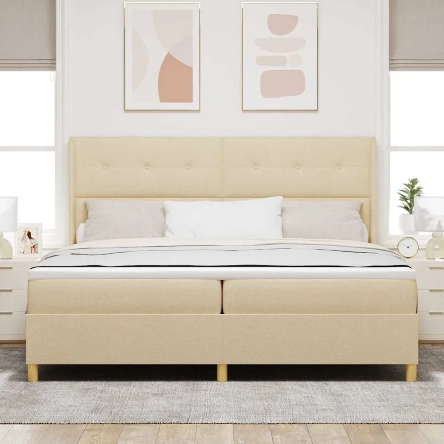 Lit à ressorts avec bandes LED Crème 200 x 200 cm tissu - 4