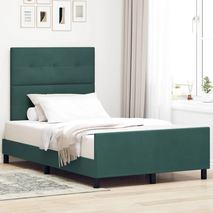 Lit à ressorts avec tête de lit Vert foncé 120 x 200 cm Velours