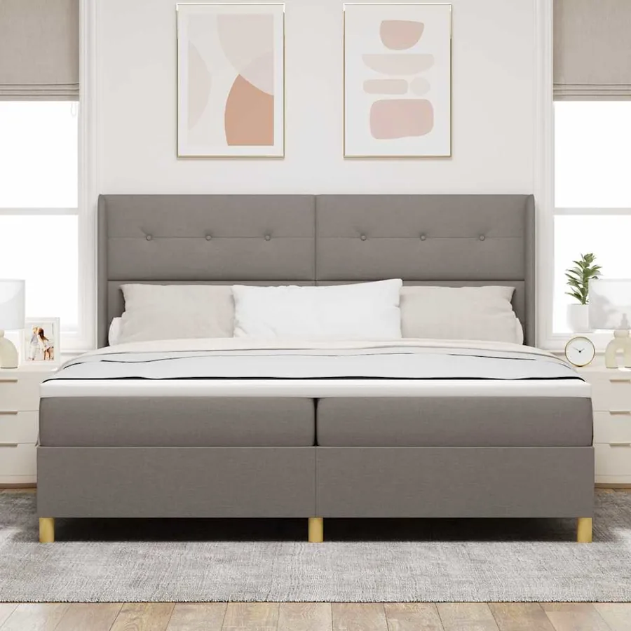 Lit à ressorts avec tête de lit Taupe 200 x 200 cm tissu