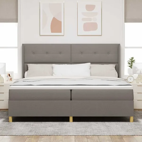 Lit à ressorts avec tête de lit Taupe 200 x 200 cm tissu