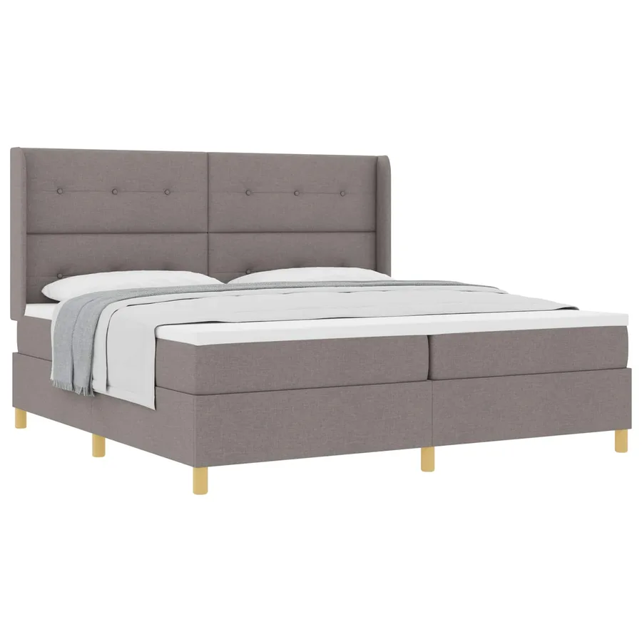Lit à ressorts avec tête de lit Taupe 200 x 200 cm tissu - 2