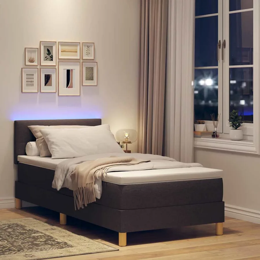 Lit à ressort LED Marron foncé 90 x 190 cm tissu - 5