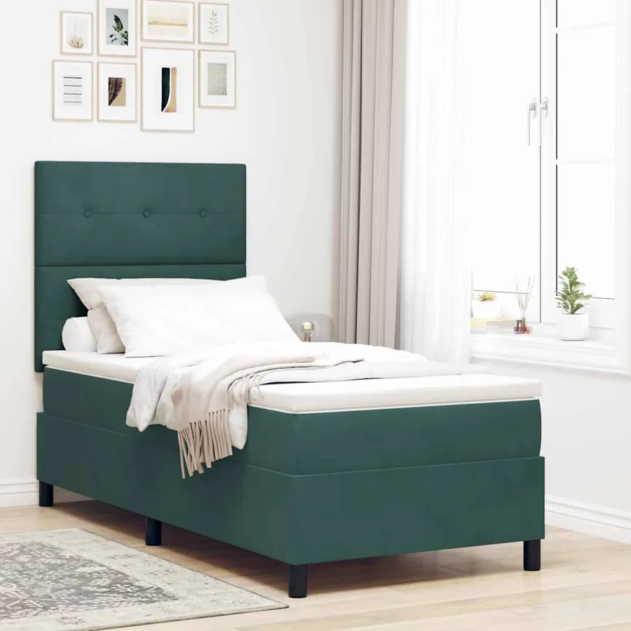 Lit à ressort LED Vert foncé 100 x 200 cm Velours