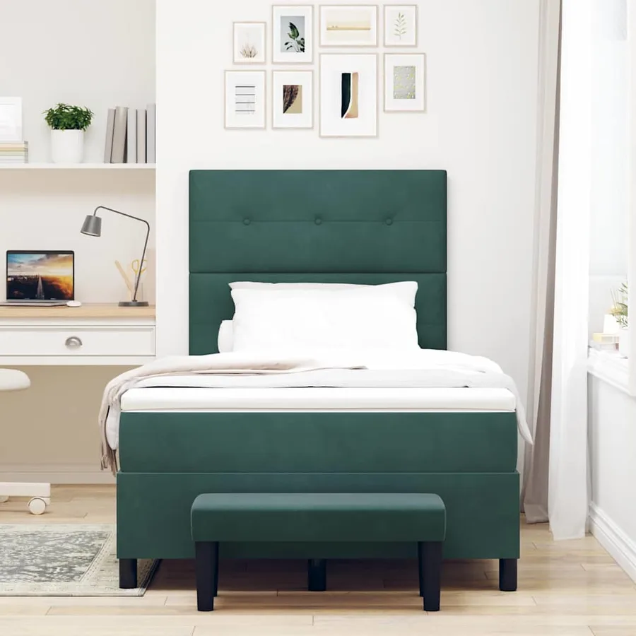 Lit à ressorts avec coussin Vert foncé 190 x 120 cm Velours - 3