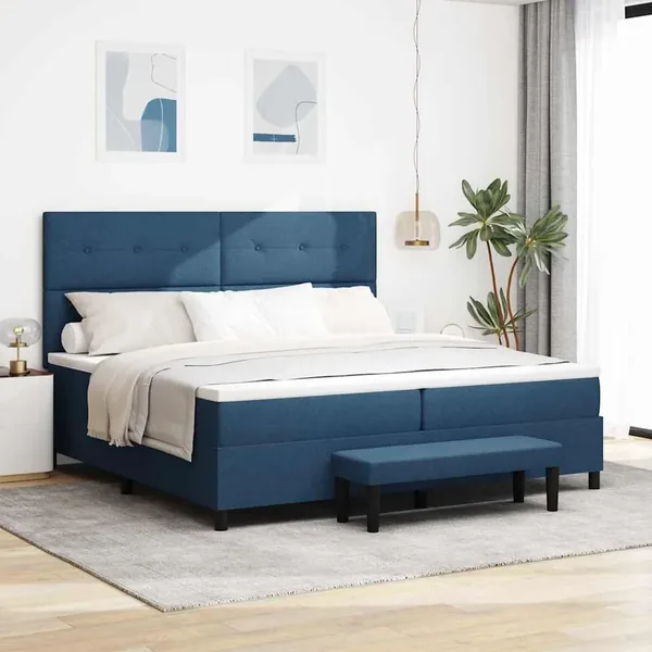 Lit à ressorts avec tête de lit Bleu 200 x 200 cm tissu