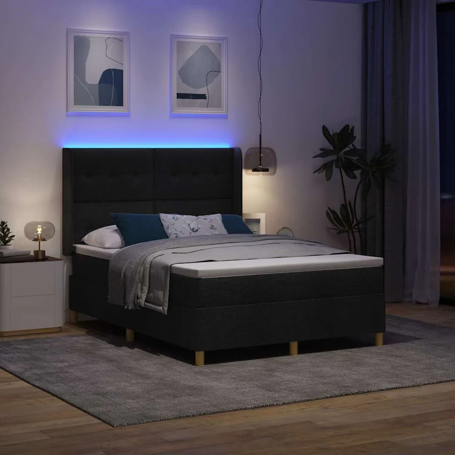 Lit à ressorts avec bandes LED Noir 140 x 190 cm tissu - 5