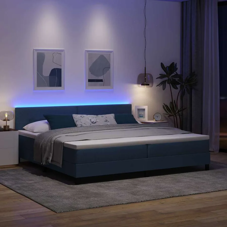 Lit à ressorts avec bandes LED Bleu 200 x 200 cm tissu - 5
