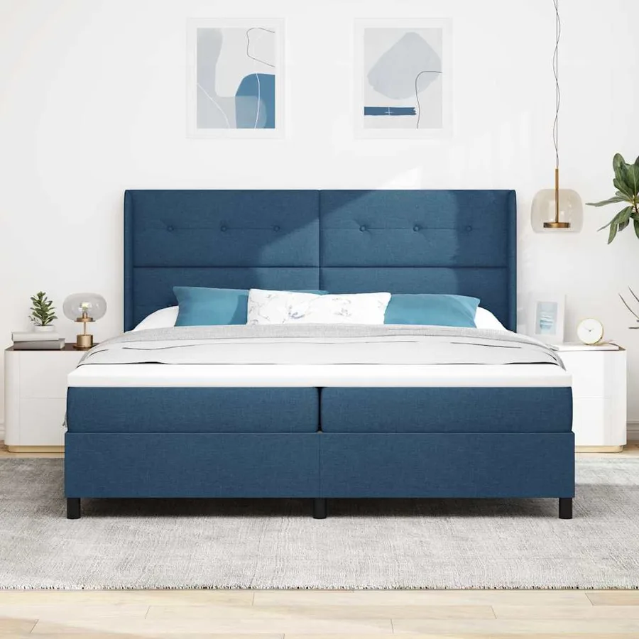 Lit à ressorts avec coussin Bleu 200 x 200 cm tissu - 3