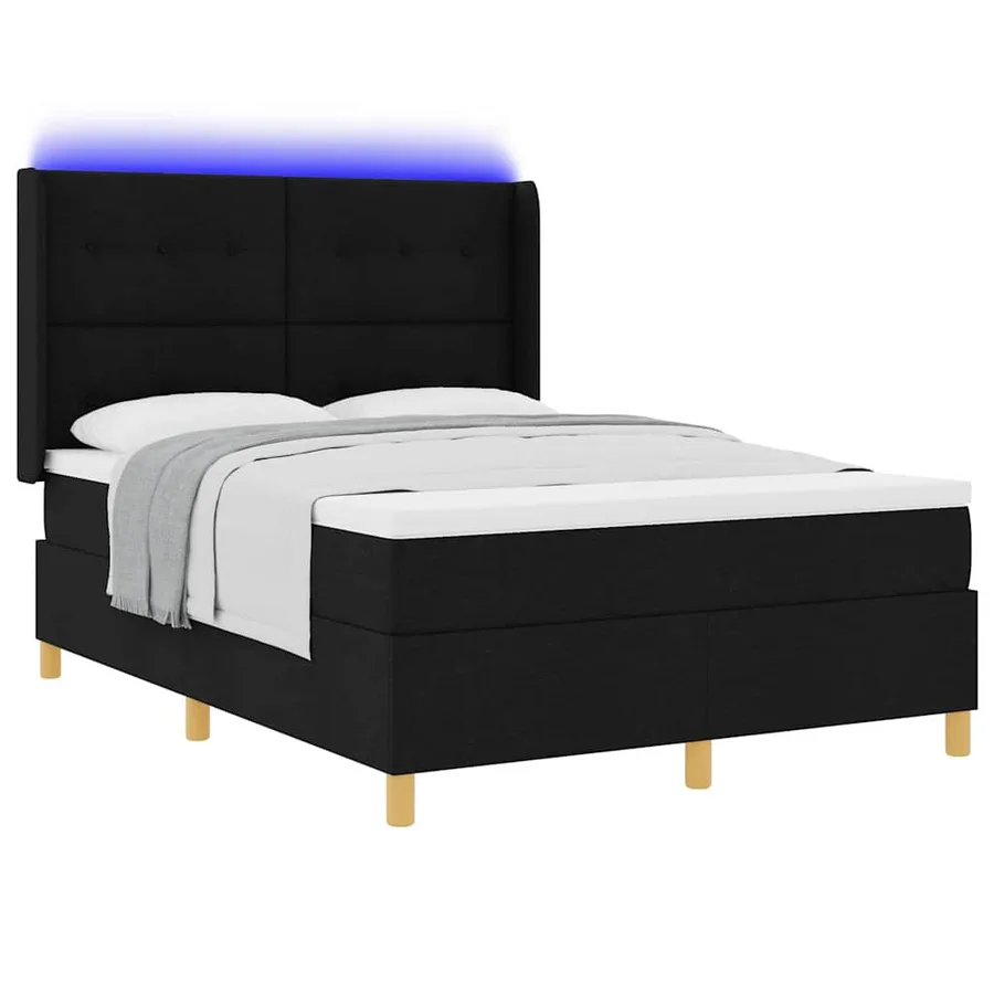 Lit à ressorts avec bandes LED Noir 140 x 200 cm tissu - 3