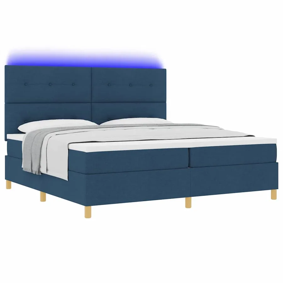 Lit à ressort LED avec tête de lit Bleu 200 x 200 cm tissu - 3