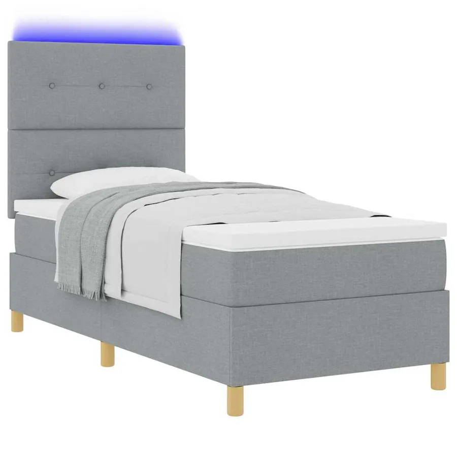 Lit à ressort LED avec tête de lit Gris clair 80 x 200 cm tissu - 3